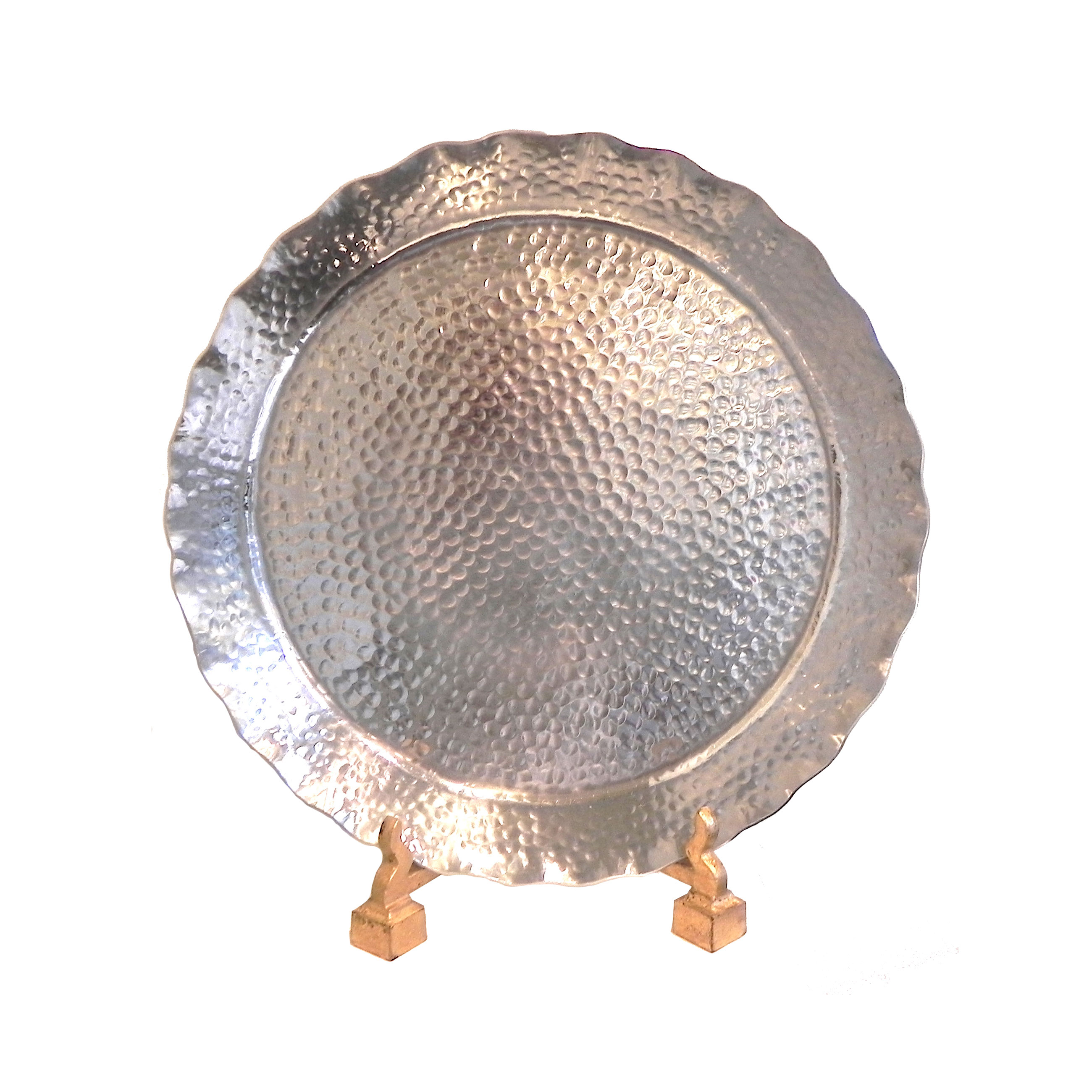 Round Decorative Serving Tray Large Hammered Aluminum