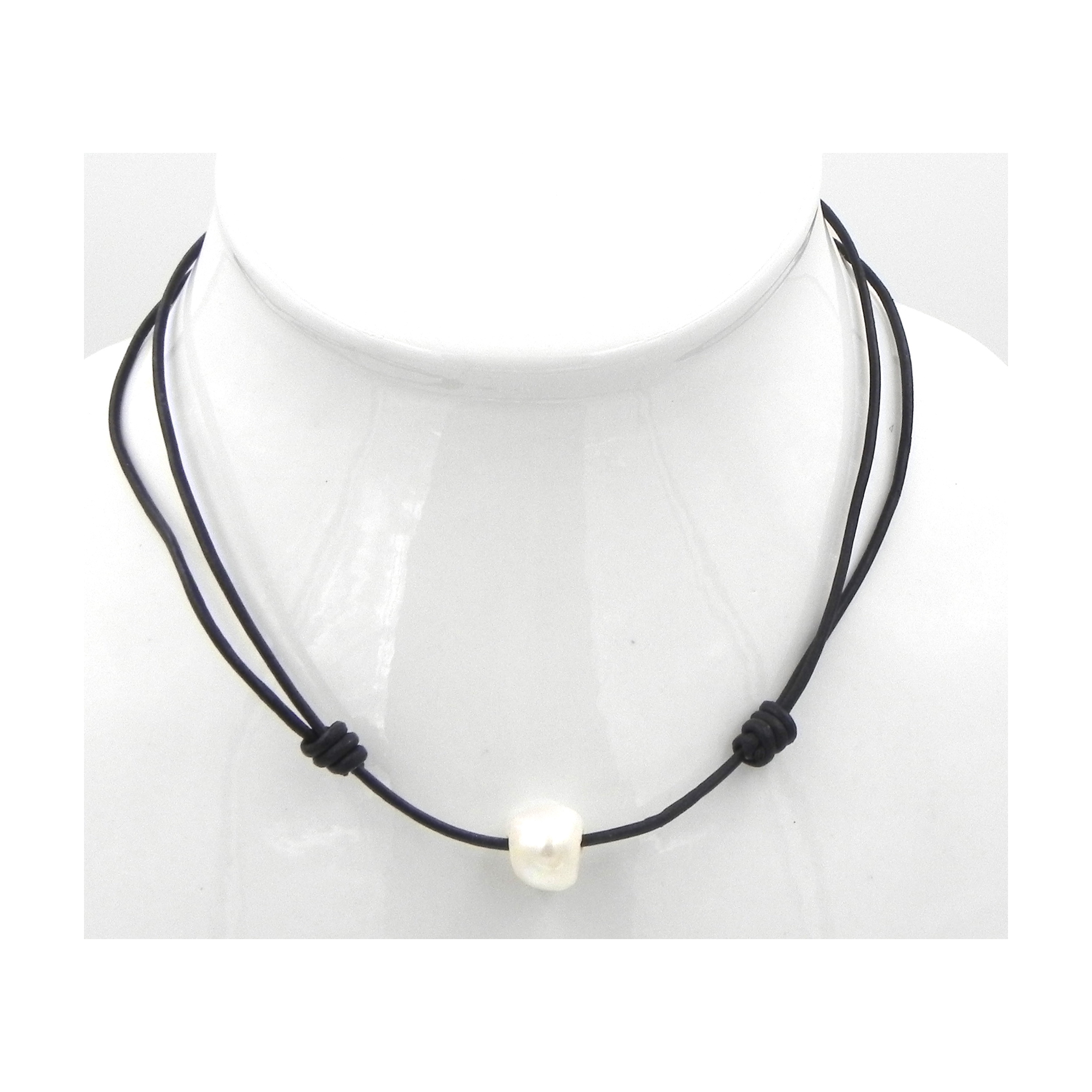 Single Baroque Pearl with Smooth Black Leather Adjustable Cord-A