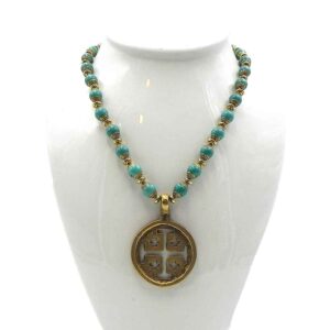 Brass Medallion on a Chain of Turquoise and Brass