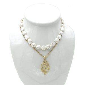Freshwater Pearl Chain Doubles with Vintage Chain and Pendant