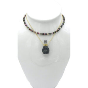 Faceted Tourmaline Double-Strand paired with  Gold-Tone chain and a Crystal Perfume Bottle
