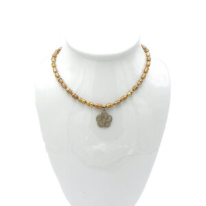 Golden Freshwater Baroque Pearls with an Infinity Knot pendant of Brass and Cubic Zirconia