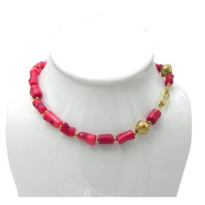 Dyed Red Bamboo Coral and Brass Accents Chain