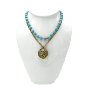 Layered Luxury Brass Chain with Pendant of Brass and Second Turquoise and Turquoise Chain