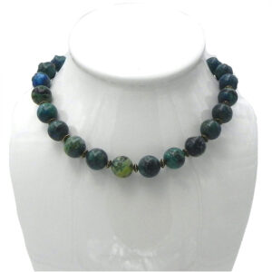 Blue Green Beads with Gold Tone Accents Chain