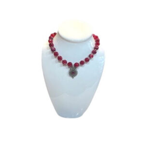 Dyed Red Agate with Silver and Brass Accents and Pendant