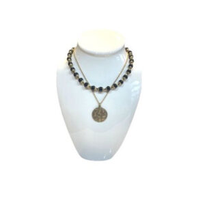 Black Onyx with Brass Accents and a Second Gold-Tone Chain with Bohemian Brass Medallion Pendant