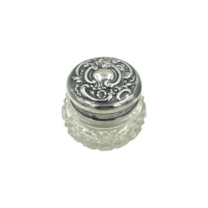 Miniature Cut-Glass Vanity Jar with Cut-Glass Base and Sterling Lid with Gold-Washed Interior