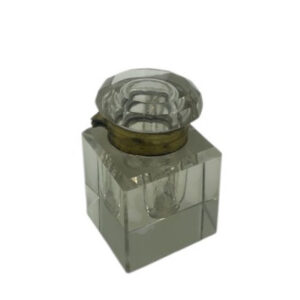 Vintage Crystal Vanity Jar with Hinged Brass Lid