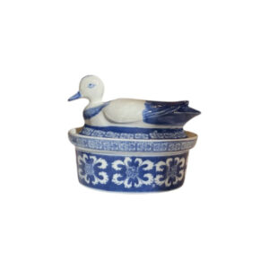 Blue and White Porcelain Duck Tureen with Fitted Duck Form Lid