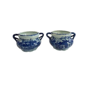 Antique English Blue and White Transferware Jardiniers-Pair