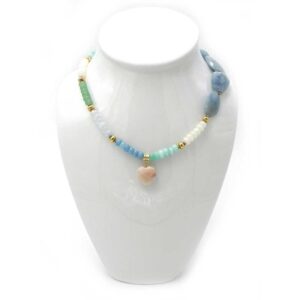 Multi Colored Stone Chain with Funky Large Stones of Dyed Quartz Hearts of Quartz