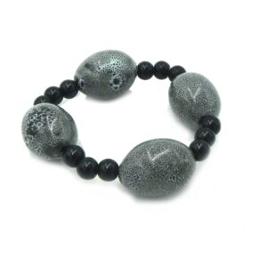 Handmade Ceramic Bracelet Beads with Onyx Accents
