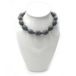 Necklace of Handmade Ceramic Beads with Onyx Accents