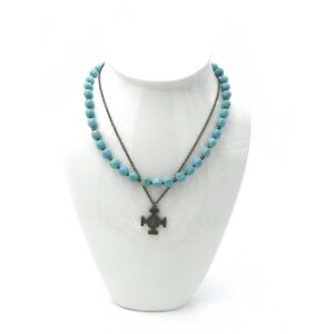 St. Benedict Medal Cross with a Chain of Turquoise Dyed Howlite
