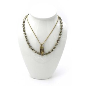 Cicada Dangles Gracefully from this Mixed Metal Chain.  Double Chain of Brass and Black Onyx
