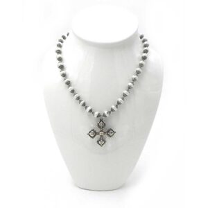Silver plated Brass Double Dorje with Chain of Pearl and Silver plated Brass