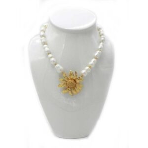 Double Freshwater Pearls with a Joyful Sunflower