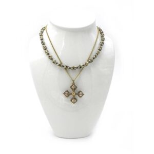 A Chain of Brass and Black Onyx with a second GOld Tone Chain and a Double Dorje, Thunderbolt of Enlightenment