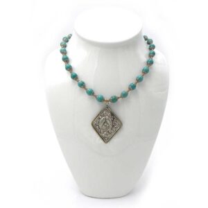 Chain of Turquoise Silver and Brass with a Pendant of Mixed Metal Fish which represents Happiness and Good Fortune