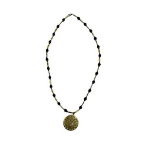 Vintage Asian-inspired Yin-Yang Medallion on strand of Black Onyx and Brass