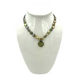 Olive Grove Agate Necklace with Brass Accents